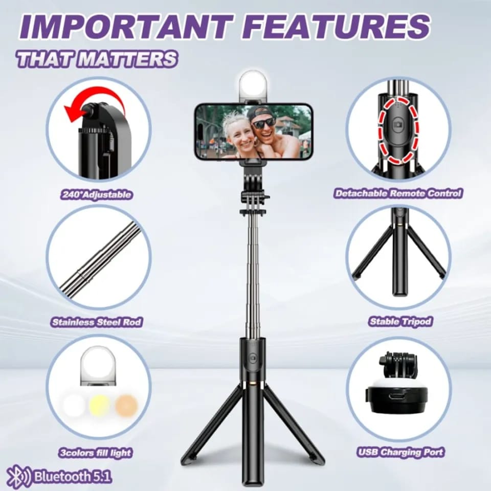 Live k9 led selfie stick 5 Feet 7 Inche